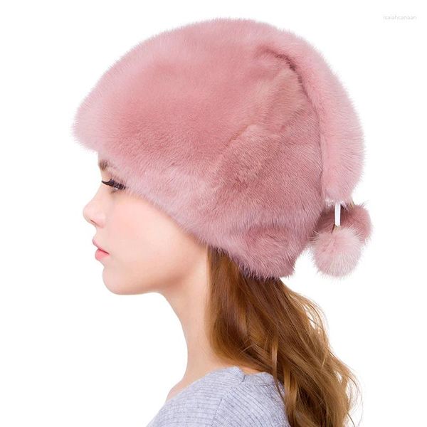 Boinas 2024 Skins de animales de visón real Sombreros Capas de invierno de invierno Fash Fur Hat For Lady Dhy18-01