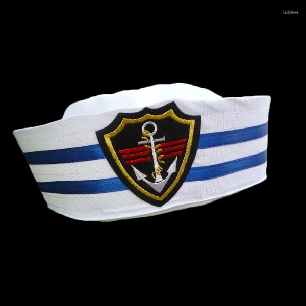 Bérets 2024 marins Ship Boat Captain Navy Marine Cap avec ancre Boueple nautique de fantaisie chapeaux Blue White Military