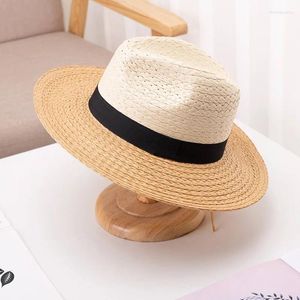 Beretten 2024 Summer Simple Sunscreen Sunshade Jazz Panama Straw Hat Women's Men's Tourism Beach Fedora Striped