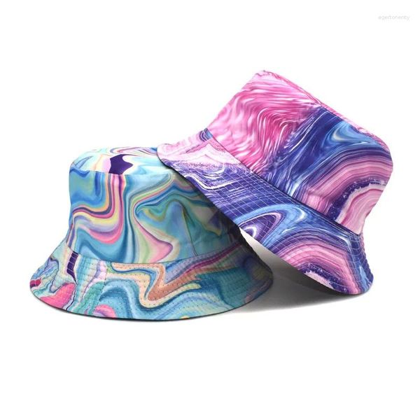 Boinas 2024 Tie-dye Fisherman Hat Mujeres Retro Casual Sombrilla Bucket Cap Protector solar Hombres Impresión colorida al aire libre Bob Caps