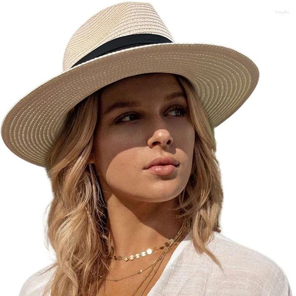 Bérets 2024 Chapeau de paille à large bord Loisirs Casquette d'été Jazz Panama Fedora Mode Voyage Soleil Pour Femmes Hommes Style Simple