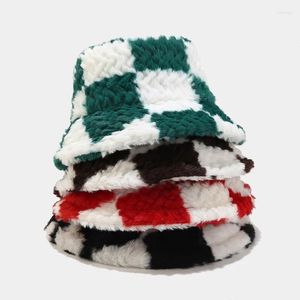 Bérets 2024 hiver acrylique chaud patchwork plaid seau chapeau pêcheur voyage en plein air pour hommes et femmes 189