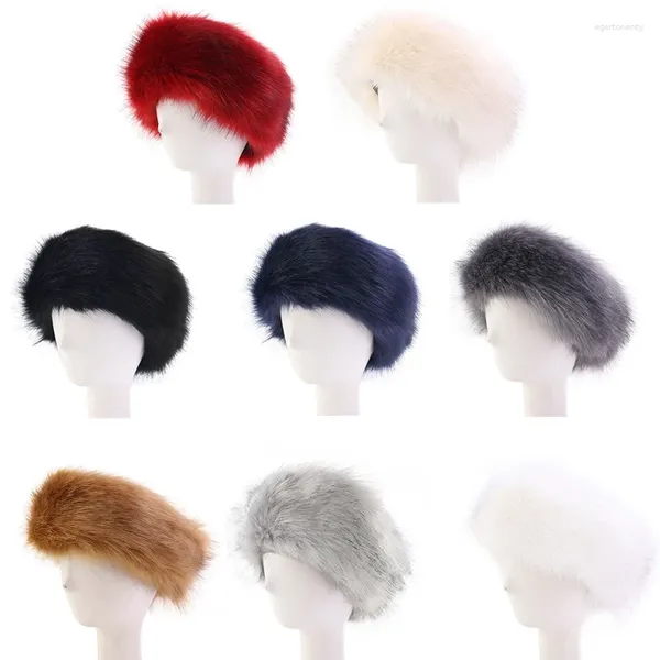 Boinas 2024 Winter Hairband Hairband Elástico de piel sintética Diadema Sombrero Sombreros de esquí Calentador de oído al aire libre Orejera suave y cálida para envolturas de cabeza