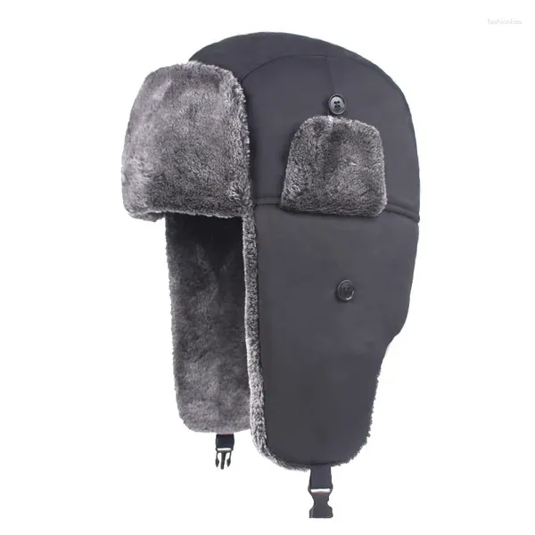 Boinas 2024 Invierno Hombres Cálido Impermeable Ruso Ajustable Ushanka Sombrero con oreja Máscara de solapa Piel Trapper Cap Mantener sombreros