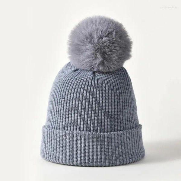 Boinas 2024 invierno unisex sombrero de punto fibra acrílica casual piel grande pompón hombres mujeres caliente moda ocio gorras