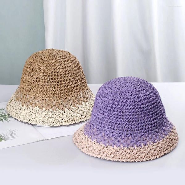 Boinas 2024 Cubos de paja para el sombrero para mujeres Posqueteo Sol Crochet Crochet Ladies Luffy Cap para mujeres al por mayor
