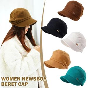 Bérets 2024 femmes Sboy Cabbie béret casquette en peluche et épais hiver peintre automne orteil Vintage casquettes loisirs décontracté H L2M7