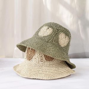 Beretten 2024 dames strohoeden haken hoed emmer uv bescherming zonvisor strand dames vizieren dames liefde zomer cap