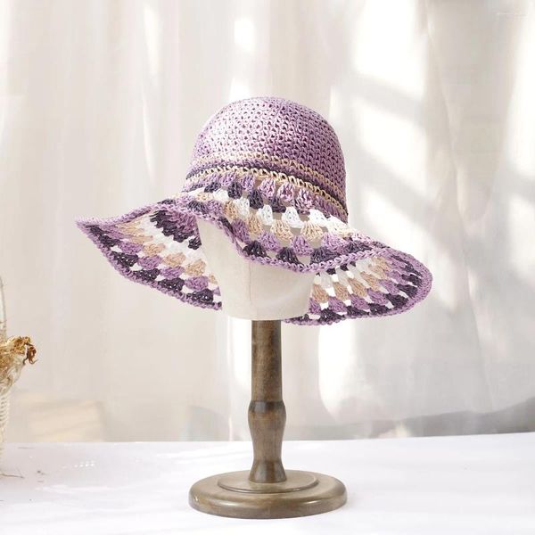 Boinas 2024 Sombreros de paja para mujer Sombrero de ganchillo Cubo Protección UV Visera para el sol Playa Mujeres Visores Damas Gorra de verano