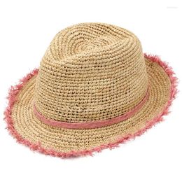 Berets 202402-Gaoda-British Drop Summer Natural Raffia Grass Colored Lady Panama Fedoras Cap Women Jazz Hat