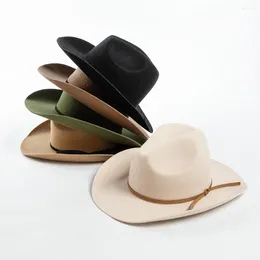 Baretten 202402-jx-hh2081 Koreaanse Veet Ribbon Ins Chic Winter Wolvilt Krullende Rand Stetson Fedoras Cap Mannen Vrouwen Vrije tijd Panama Jazz Hoed