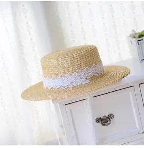 Berets 202402-Shi Ins chic Summer Summer Natural Straw Grass Beige Long Ribbon Holiday Lady Fedoras Cap Femmes Loissine Panama Jazz Hat