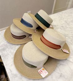 Beretten 202403-24-XX INS CHIC Summer Velvet Webbing Sunshade Sun Protection Lady Fedoras Cap Women Leisure Panama Jazz Hat