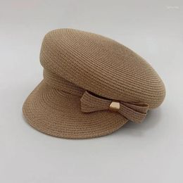 Bérets 202403-2509165 Ins Chic Japon Été Naturel Plante Fibre Herbe Côté Bowknot Mignon Dame Service Chapeau Femmes Loisirs Visières Casquette