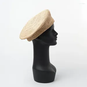 Berets 202403-HH5011 Street Summer Natural Raffia Handmade gras Solid Modern Fancywork Beret Cap Men Women Holiday Leisure Hat