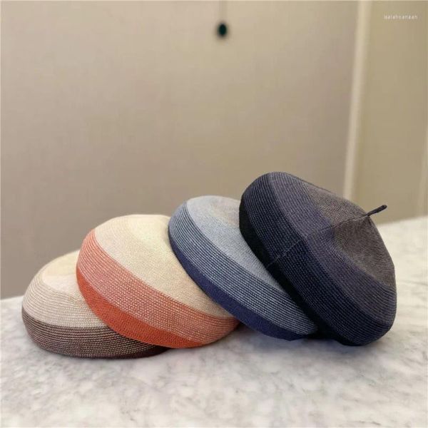 Bérets 202403-YL Ins Chic japon dégradé lin tricot littéraire tempérament artistique béret chapeau hommes femmes loisirs peintre casquette