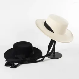 Boinas 202405-shi Drop Autumn Straps Shop Mantener la lana caliente Fieltro Flat Fashion Lady Fedoras Cap Mujeres Ocio Panamá Jazz Hat