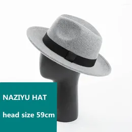 Bérets 202408-hh2082B Ins Chic britannique hiver L taille épaissie laine feutre solide classique Fedoras casquette hommes femmes Panama Jazz chapeau
