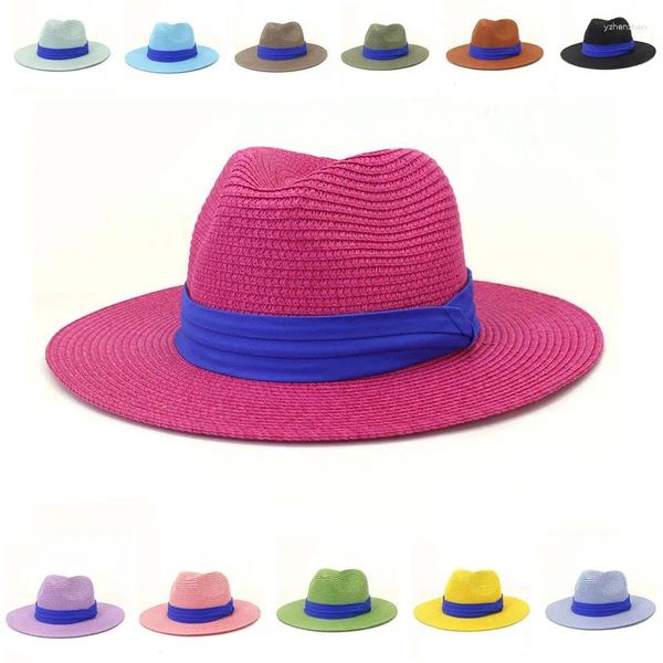 Boinas 21 Sombreros de paja de color con cinta azul Jazz para hombres Casual Playa Viaje Sombrilla Moda Desgaste Mujer