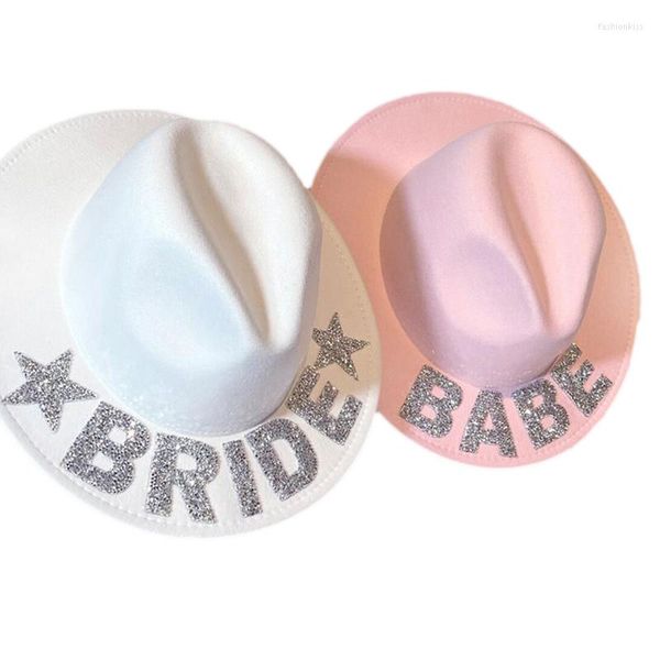 Bérets 28TF Bride Fedora Cowboy Hat Bachelorette Party pour la mariée Mme Cowgirl