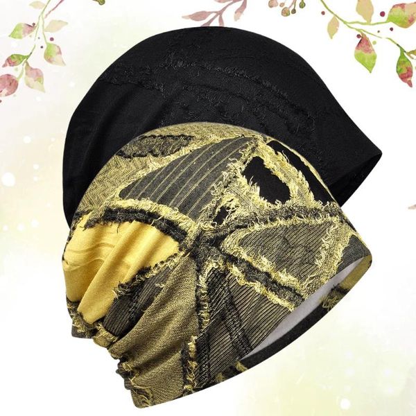 Bérets 2pcs CHEMO CAPS SUMME BEATIE SOBLE SORMET SORMET HIPSTER CHAPE DE MASSE ÉLASTIQUE Turban pour hommes (jaune noir)