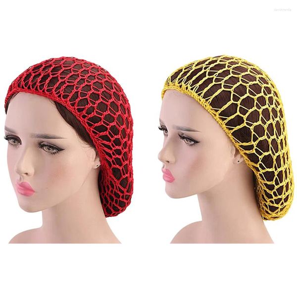 Bérets 2pcs Crochet Net Chapeau Long Sleeping Hair Bonnet Cap Couverture de nuit pour (image 1)