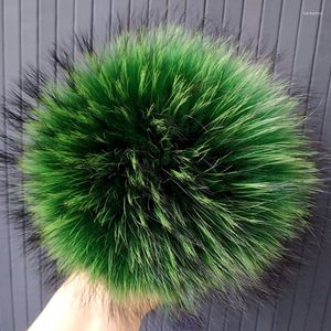 Baretten 2 stks/partij Wasbeer Pom Grote Groene Bont Pompom Enorme Pompoms 15 cm Voor Hoeden Mutsen Schoenen Hangers Sleutelhangers Accessoires