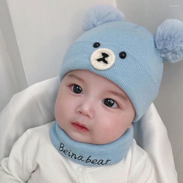 Berets 2pcs / Set Chic Aprofroping Hiver Boys Boys Kid Cap Scarf Kit Scarf Baby Chapeau Couche Chaussante Résistante Cold Cold