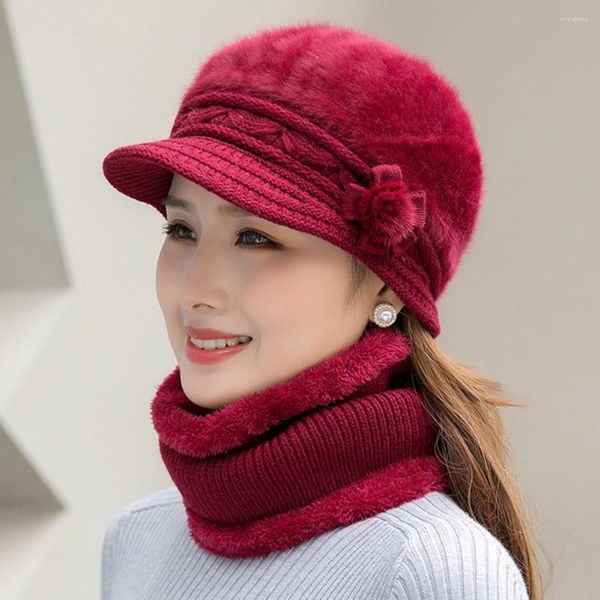 Boinas 2pcs/set Adultos de moda para el cuello del sombrero calentador estirado resistente al frío otoño invierno invernado a prueba de viento de mediana edad kit de bufanda