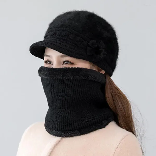 Boinas 2 unids/set mujeres sombrero cuello calentador elástico señoras otoño invierno a prueba de viento de mediana edad mamá gorra bufanda kit