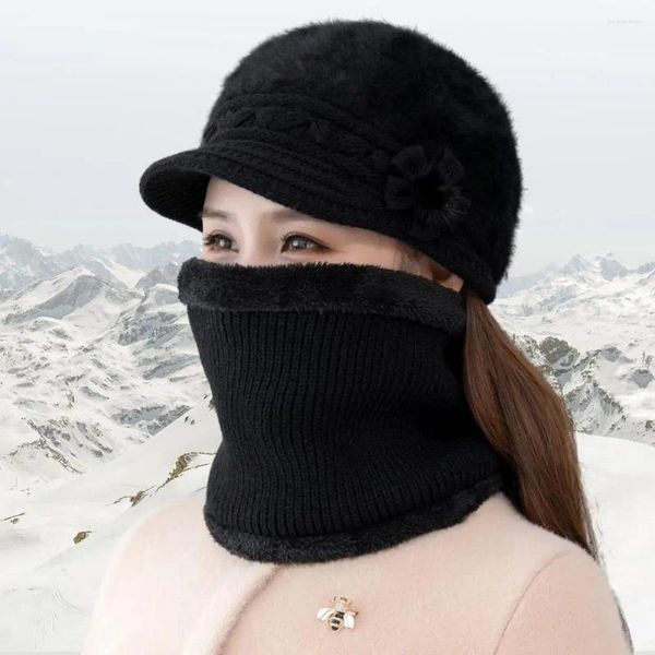 Boinas 2 unids/set mujeres invierno tejer sombrero cuello polaina conjunto felpa boina polar forrado bufanda casual cálido accesorios de punto