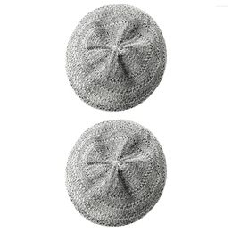 Baretten 2 stuks Lente Zomer Baret Hoed Vintage Uitgehold Vakantie Geweven Reizen Casual (Grijs)