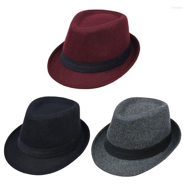 Bérets 2XPC hommes femmes unisexe Vintage large bord Fedora chapeaux plat haut couleur unie garniture incurvée