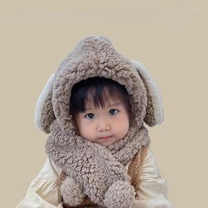 Bérets 3-12 ans Chapeau chaud pour enfants Écharpe Un ensemble d'hiver Garçons et filles Casquette d'oreilles de bébé