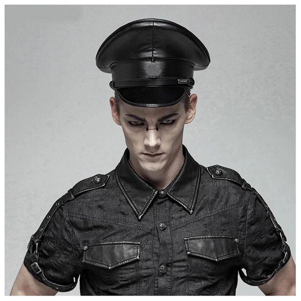 Bérets 3 grande taille, casquette à visière d'officier allemand, chapeau de l'armée, chapeaux militaires en cuir cortical, casquette de Police, chapeau de Cosplay d'halloween