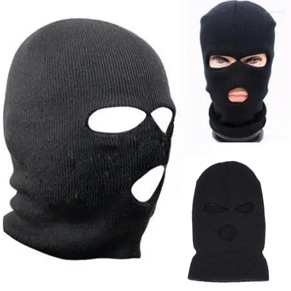 Bérets 3 trous masque de moto cagoule chapeau en tricot noir bonnet de protection facial hiver