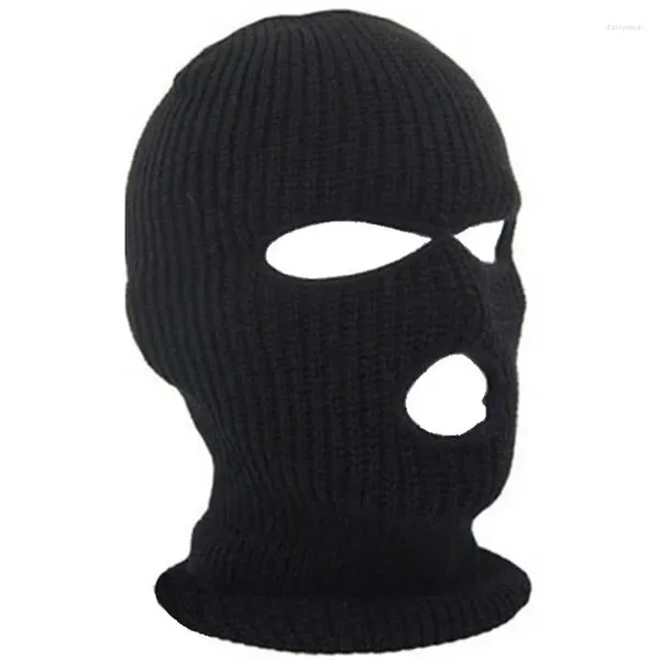 Bérets 3 trous masque de moto cagoule chapeau en tricot noir bouclier facial bonnet bonnet hiver livraison directe