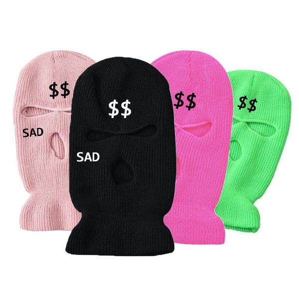 Boinas 3 agujeros Invierno Cálido Unisex Pasamontañas Máscara Sombrero Cara completa Negro Punto Esquí Snowboard Cap Hip Hop Múltiples colores Beanie310B