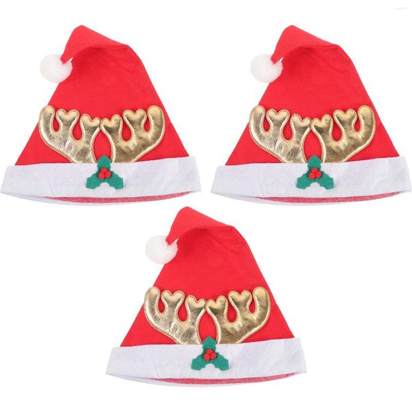 Bérets 3 pièces décorations de noël chapeaux de noël ornements casquette bois tissu unisexe père noël en peluche femmes