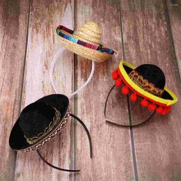 Beretten 3 PCS Mexicaanse strohoeden volksstijl SOMBREROS MINI HAAR BANDS Mexico Kids Halloween