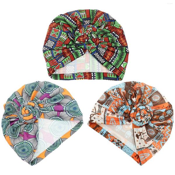 Bérets 3 pièces Wrap femmes cravates de cheveux femmes capuche Turbans chapeaux africains Polyester noeud foulard mode Fitness femmes