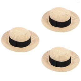 Boinas 3 piezas Sombrero de paja Adorno tejido a mano Adorno Aleros anchos Accesorio de ropa Decoración exquisita