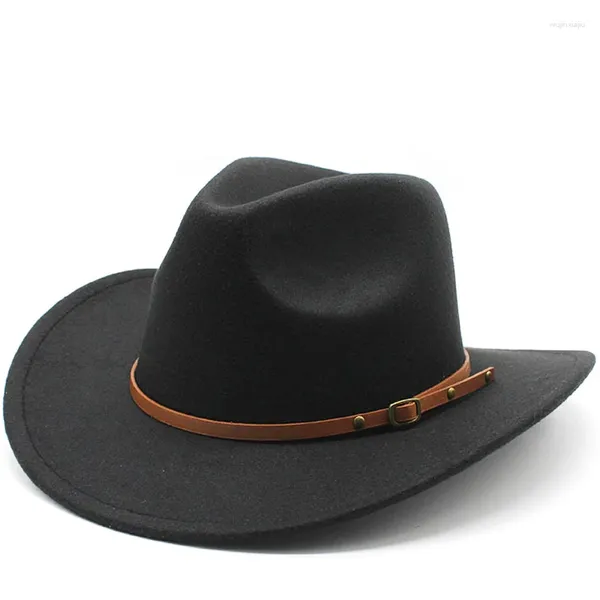 Boinas 3 Tamaño Western Cowboy Hat Hombres Mujeres Vintage Gentleman Lady Jazz Cowgirl Panamá Sun Cap Wide Brim Cloche Fedora Sombreros