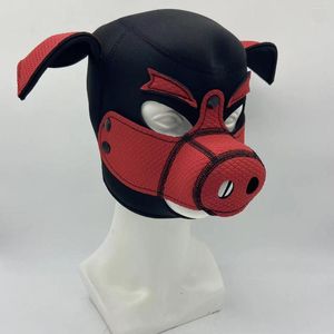 Boinas 3D molde neopreno fetiche cara completa negro rojo cerdo capucha máscara Unisex sombreros estándar gorra Sexy sin cremallera trasera estilo de una pieza
