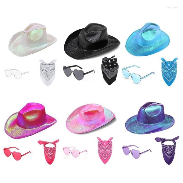 Boinas 3pcs sombrero de vaquero para adultos con gafas de sol de corazón pañales carnavales