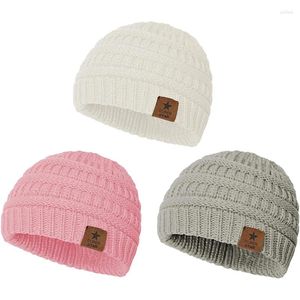 Bérets -3pcs petit chapeau rond des enfants plus en velours automne et protection de l'oreille en laine tricotée hivernale chaude