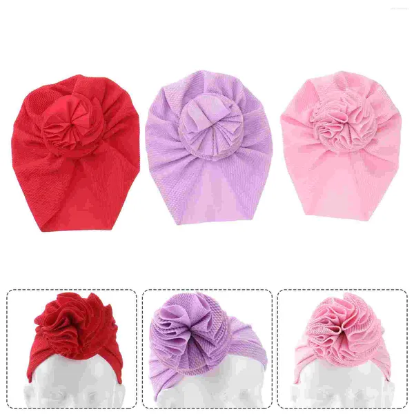 Bérets 3 pièces élastique Turban coton foulard Stretch Wrap chimiothérapie casquettes pour femmes dame (pâte de haricot rouge violet clair)