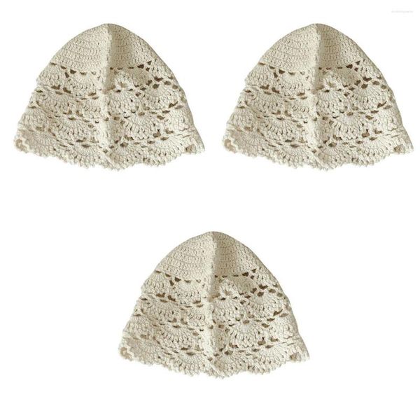Boinas 3 unids hecho a mano sombrero de encaje de ganchillo vintage turbante casual elegante gorro para mujeres niñas