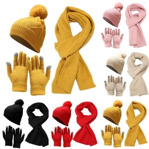 Bérets 3pcs hommes femmes unisexe écharpe chapeau gants ensemble hiver chaud tricoté adulte coupe-vent cyclisme ski tricot ensembles