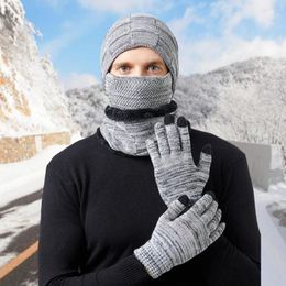 Baretten 3 stks/set Volwassenen Hoed Handschoenen Halswarmer Winddicht Pluche Voering Mannen Vrouwen Gebreide Muts Sjaal Kit Voor Herfst Winter